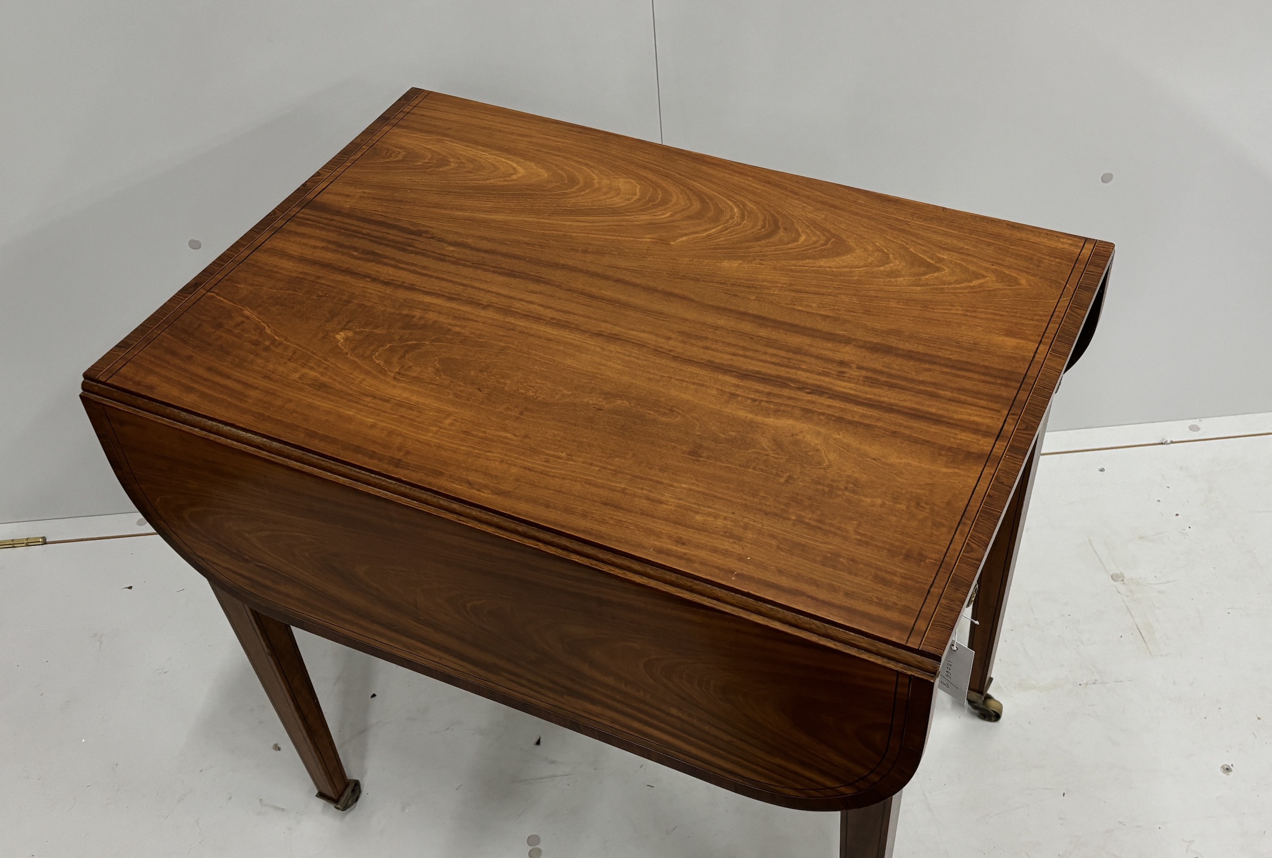 A George III coromandel banded satinwood Pembroke table, width 53cm, depth 76cm, height 73cm